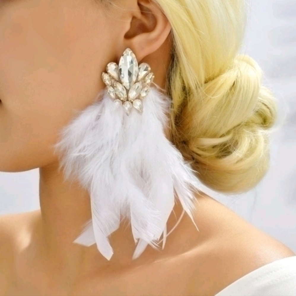 MODCLOTH GLAM COLLECTION RHINESTONE FEATHER EARRINGS